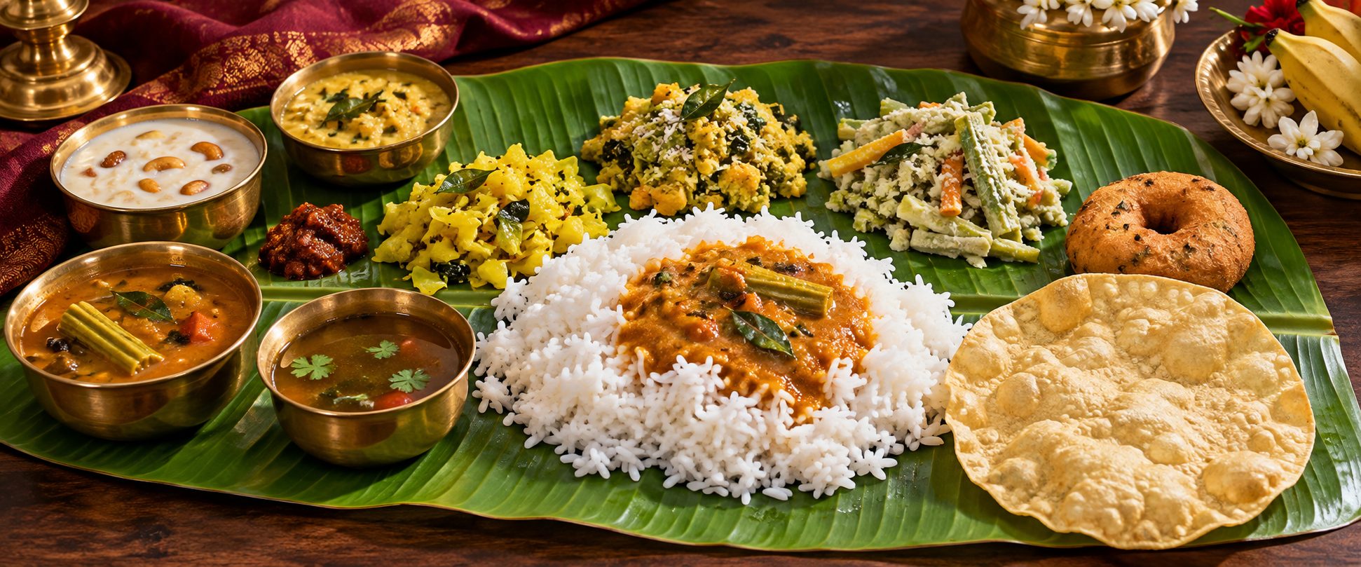 South Indian vegetarian banana-leaf feast